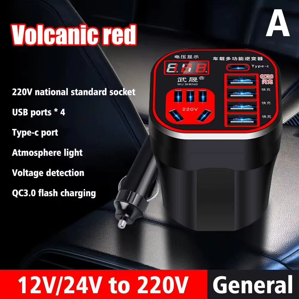 Car Power Inverter 24V 12V 220V 120W Led Display 3 Car Mounted Cup Type Inverter Converter QC Charger Pocket Inverter