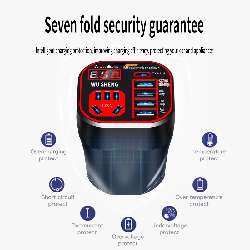 Car Power Inverter 24V 12V 220V 120W Led Display 3 Car Mounted Cup Type Inverter Converter QC Charger Pocket Inverter